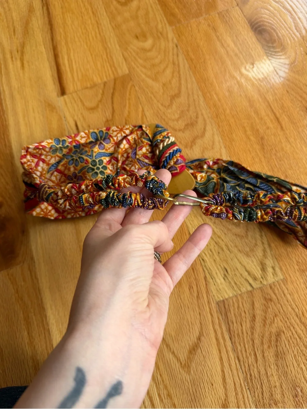 Multicolor Boho Fabric Belt with Gold Accent